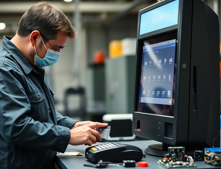 Terminal de autoservicio con protección anti-skimming instalada