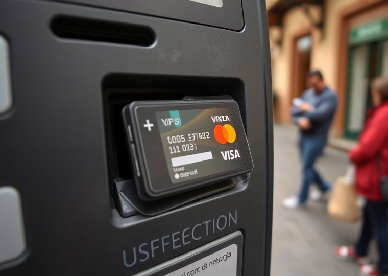 Antes — Frente del terminal con un dispositivo extraño sobre la lectora.